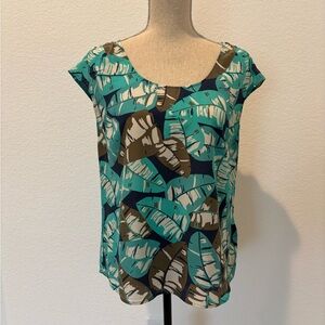 Tommy Bahama Teal and Brown Leaf Print Blouse